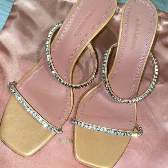 🚨RARE AMINA MUADDI GILDA CRYSTAL TAN HEELS 38🚨 - Picture 2 of 8